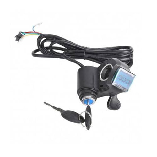 acelerador-de-pulgar-con-voltimetro-y-llave Acelerador de pulgar para patinetes y bicicletas electricas funciones: voltimetro y llave de contactor