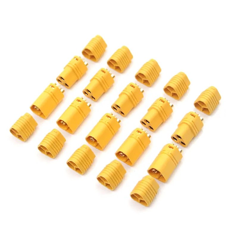 Pack de 10 conectores macho. Estos son conectores de tres contactos MT60 de alta corriente comúnmente utilizados en el mundo del radiocontrol. Son ideales para proyectos que involucran motores y controladores de motor de alta potencia donde la corriente a manejar es grande. Corriente máxima soportada 60A. Pack de 10 conectores macho. Estos son conectores de tres contactos MT60 de alta corriente comúnmente utilizados en el mundo del radiocontrol. Son ideales para proyectos que involucran motores y controladores de motor de alta potencia donde la corriente a manejar es grande. Corriente máxima soportada 60A.